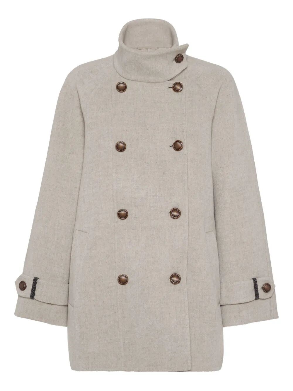 Brunello Cucinelli Double Worked Caban In Virgin Wool And Cashmere Cloth With Shiny Cuff Details Clo In Gray