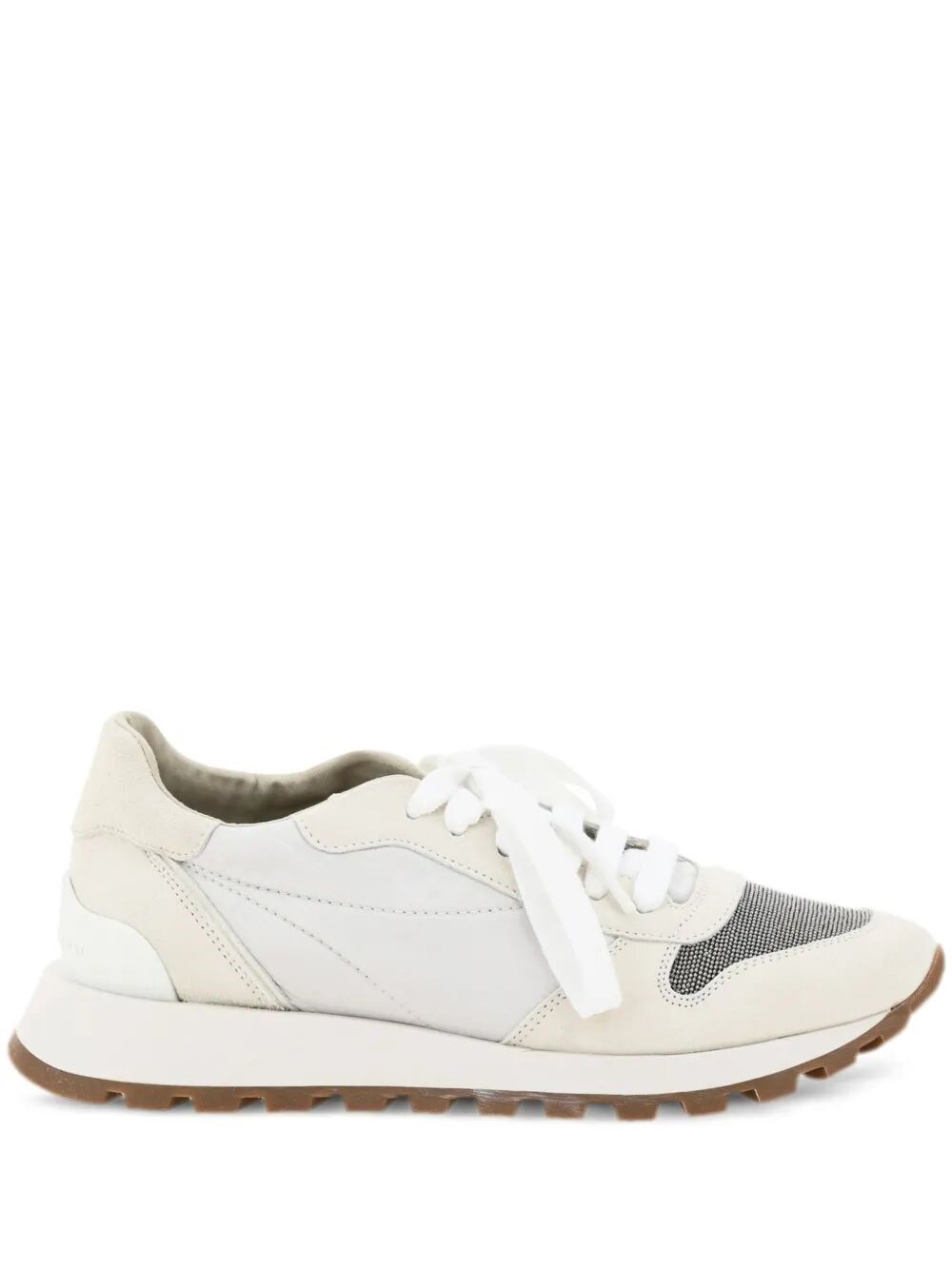 Brunello Cucinelli Runners In Suede And Techno Fabric With Precious Toe In White