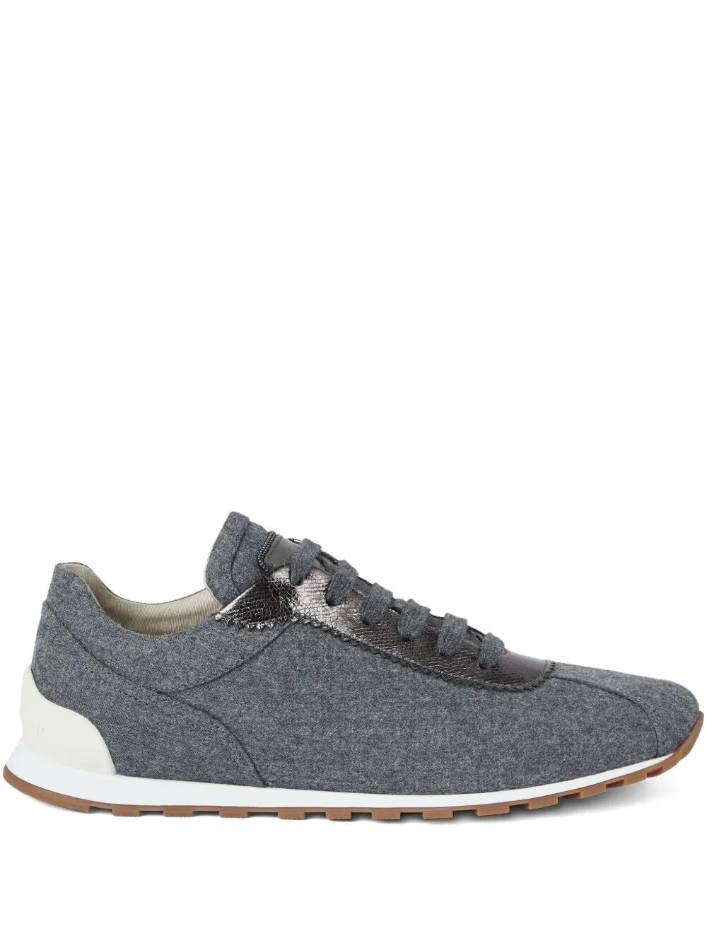 Brunello Cucinelli Women Low-top Wool Flannel Sneakers With Leather Profiles In Gray
