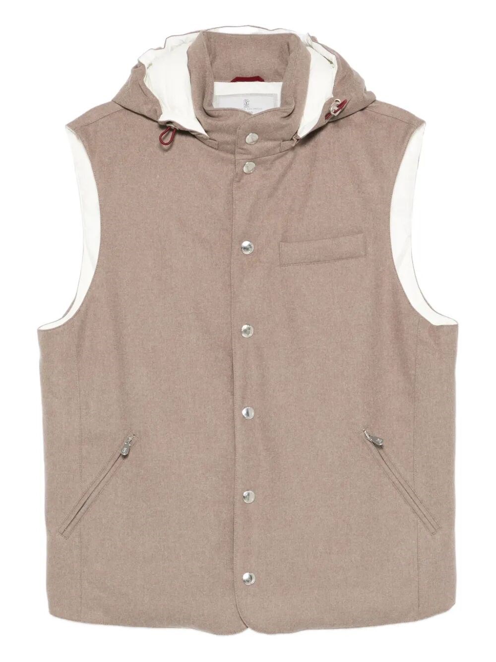 Brunello Cucinelli Sleeveless Down Jacket In Membraned Wool Flannel With Detachable Hood Clothing In Neutral