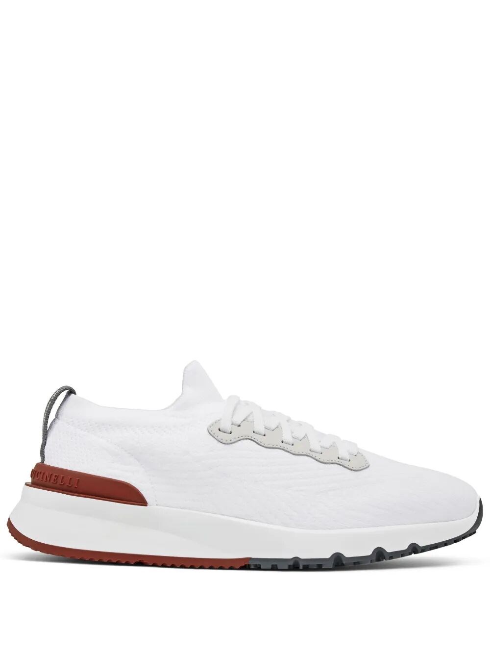 Brunello Cucinelli Cotton Knit And Semi-polished Calfskin Runner Sneakers Shoes In White