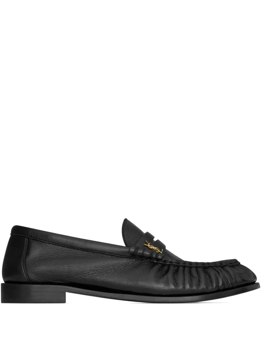 Saint Laurent Soft Loafers With Cassandre Decoration And Hand-stitched Moc Toe Shoes In Black