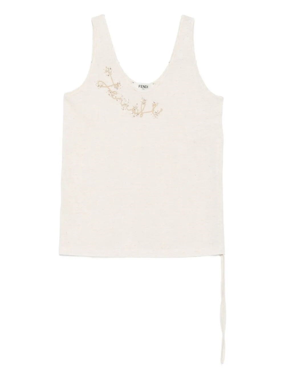 Fendi Sleeveless Embroidered Scoop Neck Top In Nude