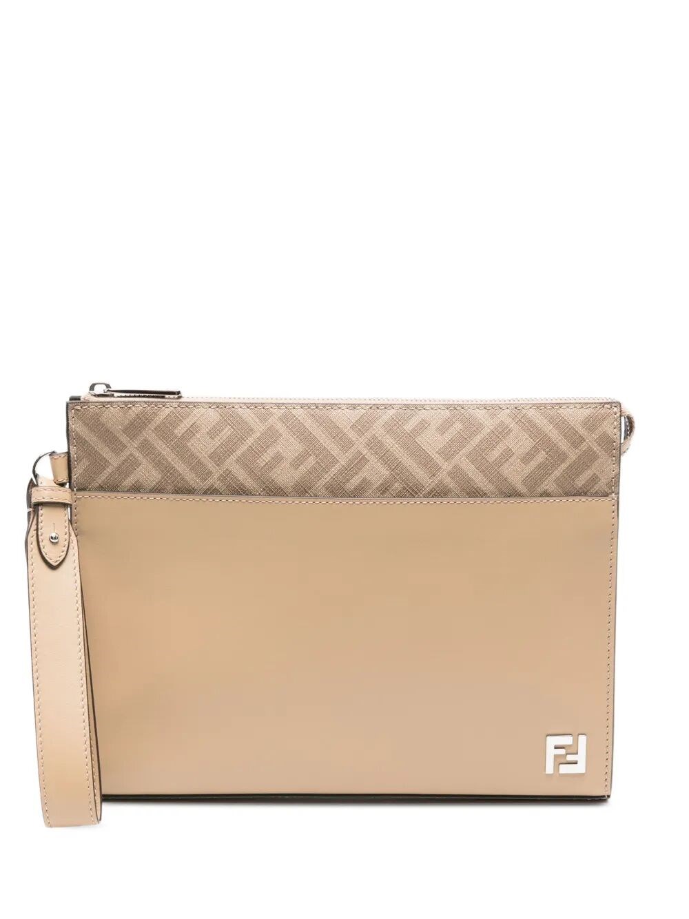 Fendi Ff-motif Leather Clutch Bag In Neutral