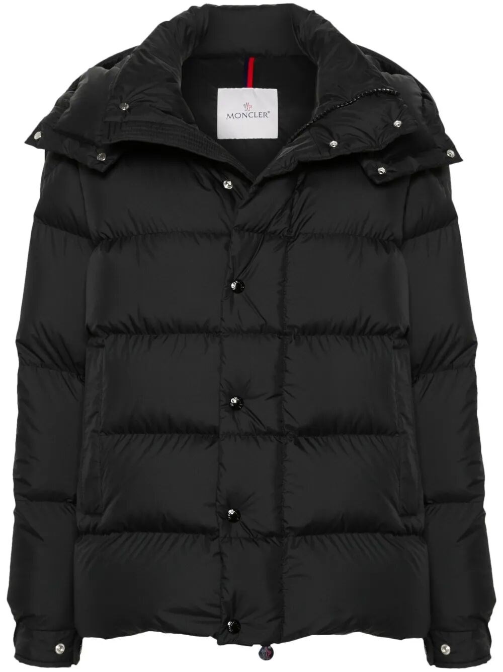Moncler Long Little Down Jacket With Square Quilting And Hood In Black