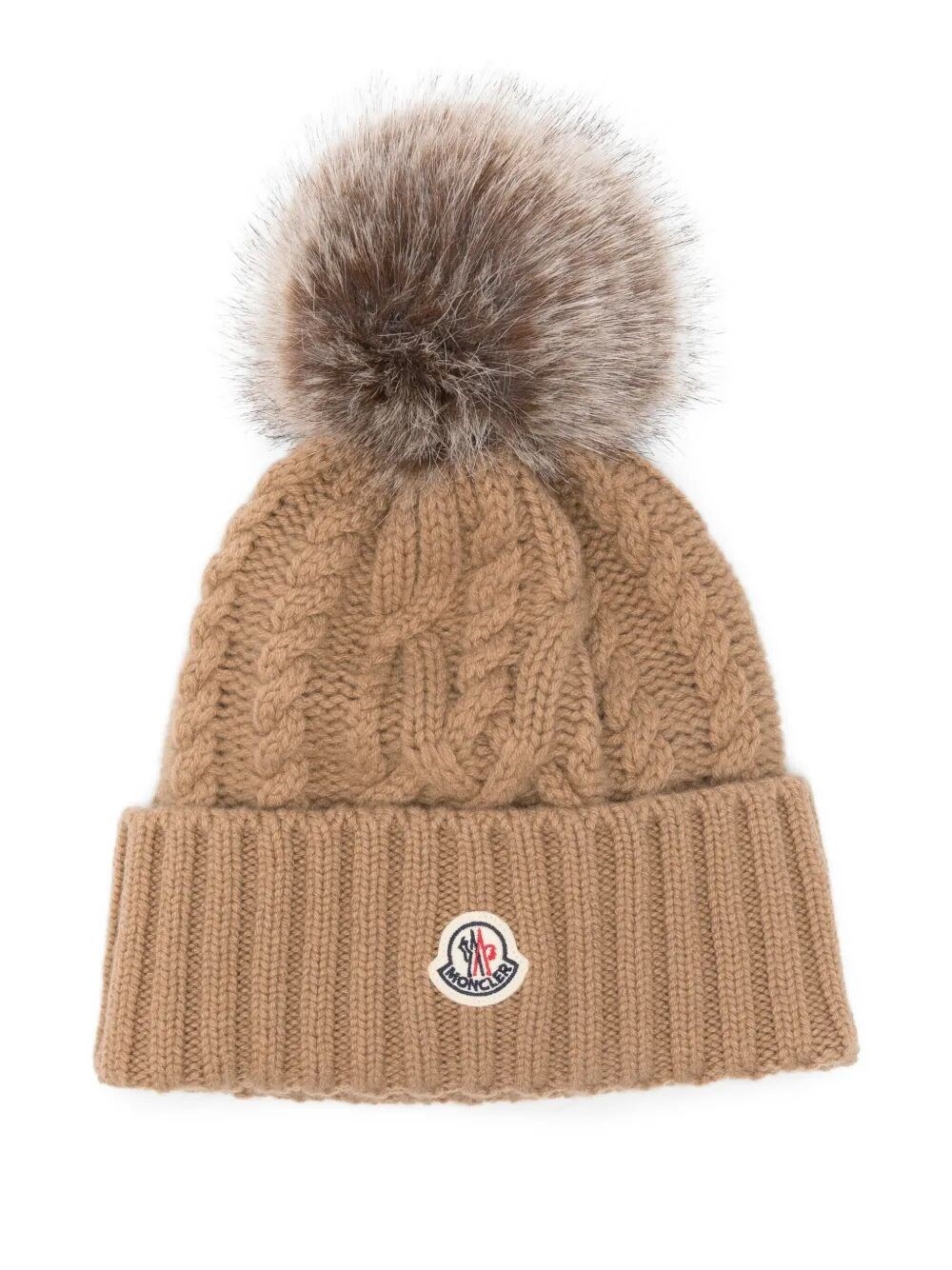 Moncler Cashmere Blend Beanie With Pom Pom In Brown
