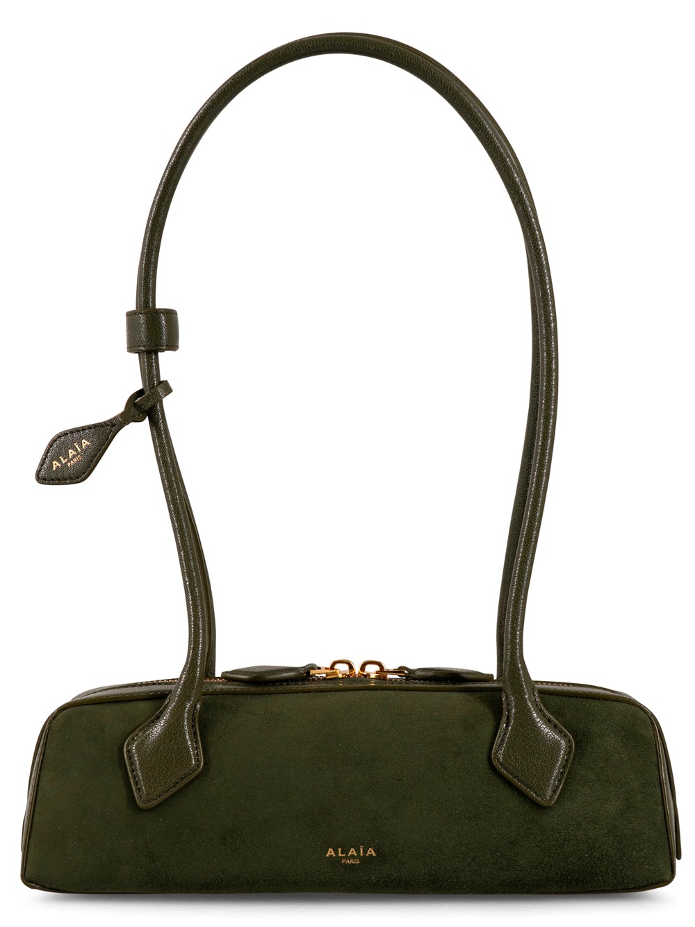 Alaïa Le Teckel Small Leather-trimmed Suede Shoulder Bag In Green