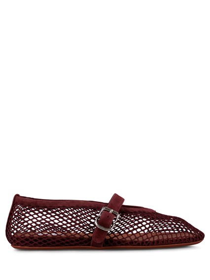Alaïa 網タイツと革のインフラディートフラットミュール