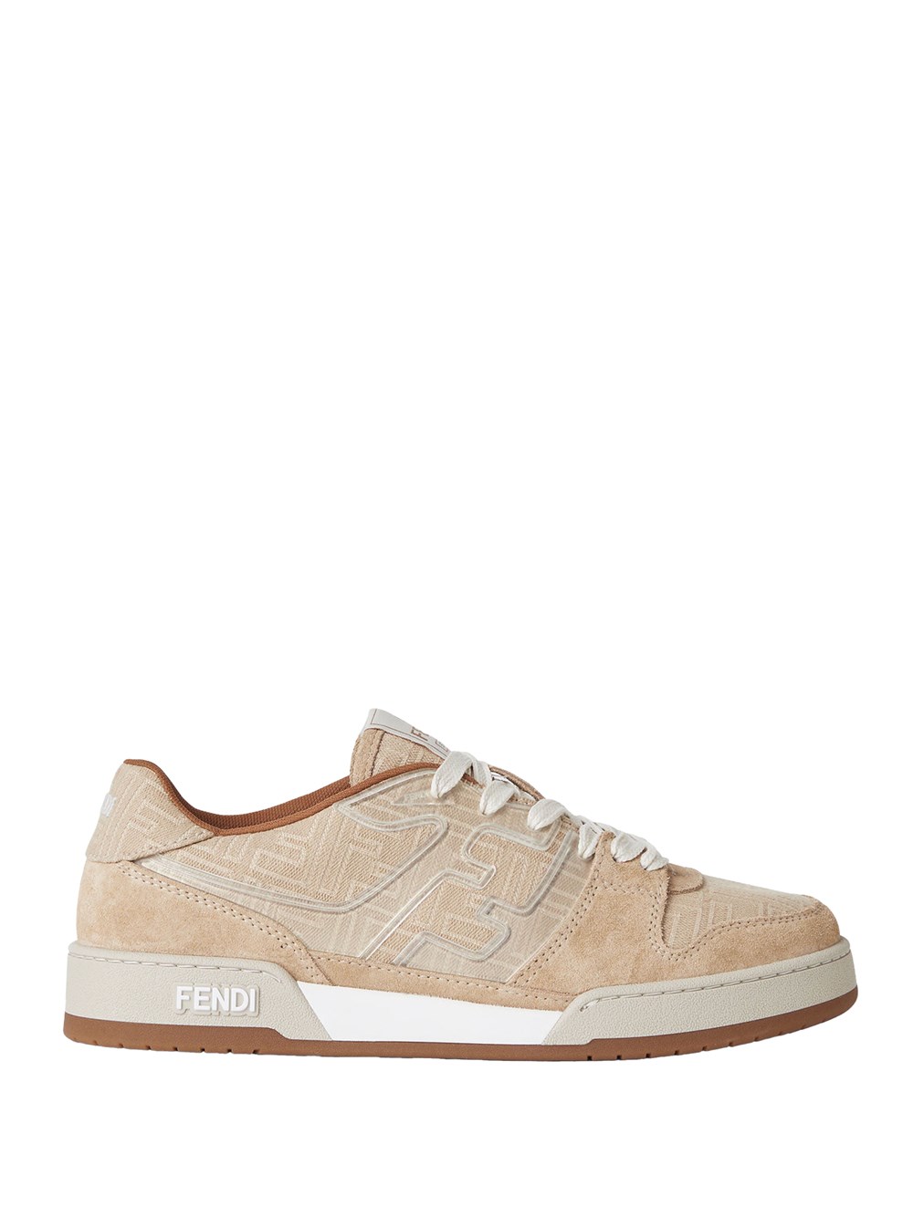Fendi Ff-monogram Jacquard Suede-panels Sneakers In Nude