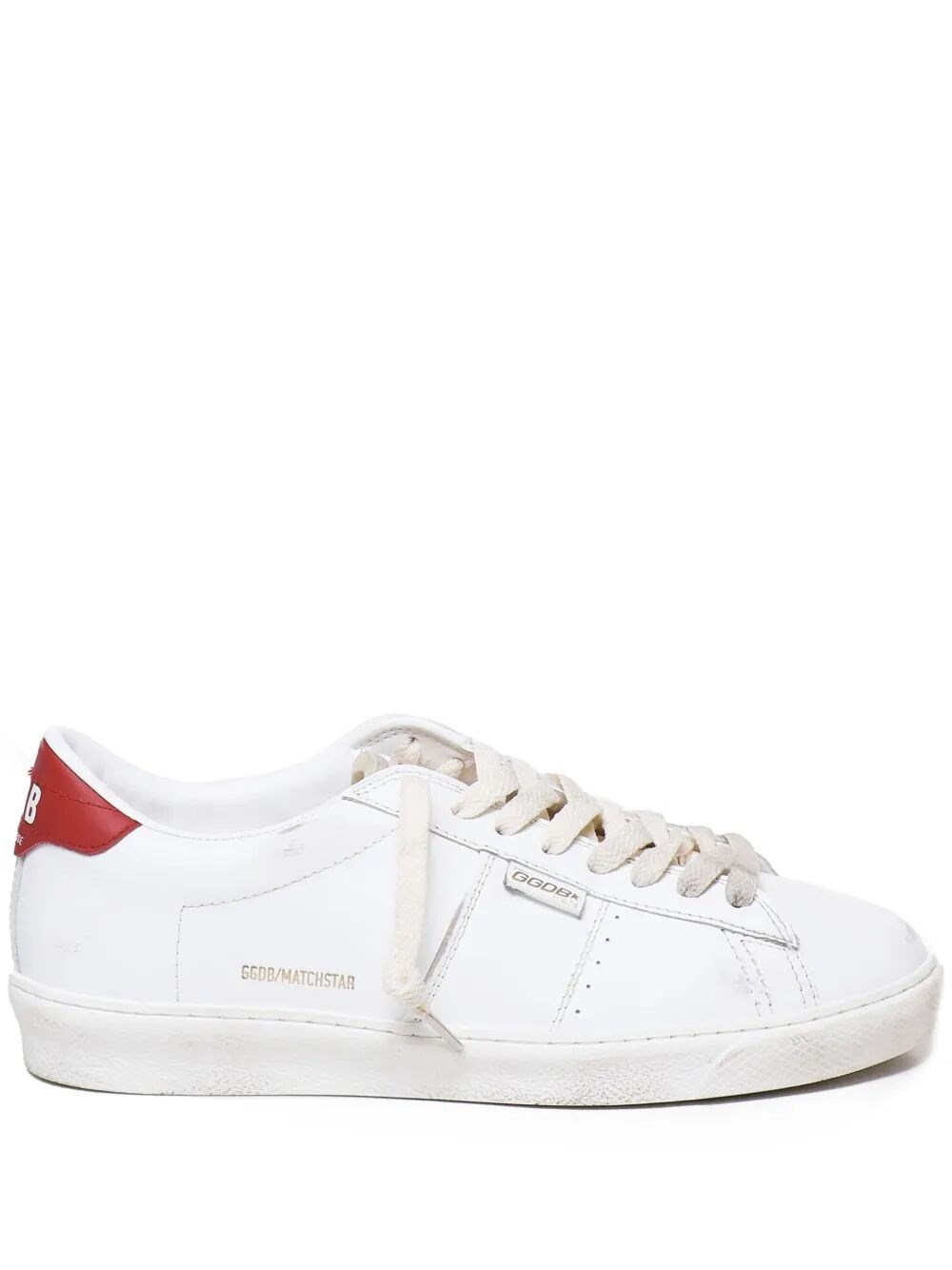 Golden Goose Matchstar Sneakers In Glossy Leather With Glossy Red Leather Heel Tab Shoes In White