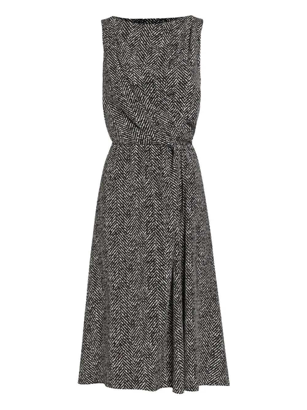 Dolce & Gabbana Heavy Crepe Dress With Chevron Print Dresses Grey In Black