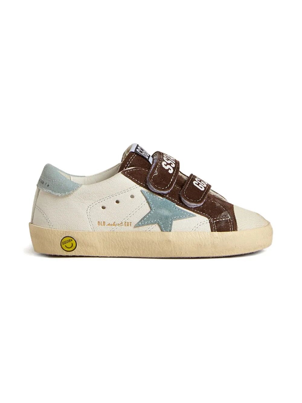 Golden Goose Old School Leather Sneakers With Light Blue Suede Star And Heel Tab In Multi