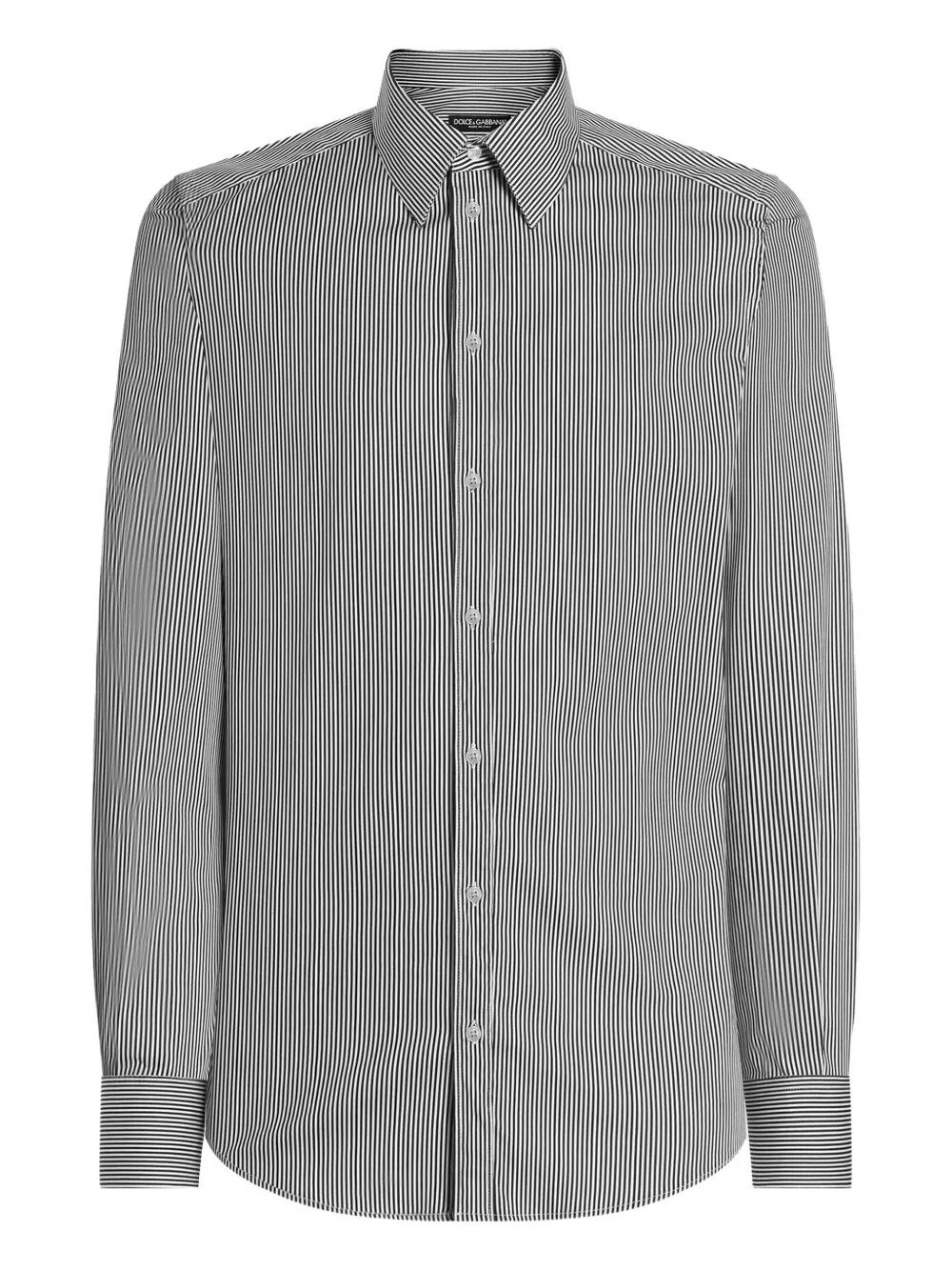 Dolce & Gabbana Striped Cotton Shirt Button-down Collar In Black