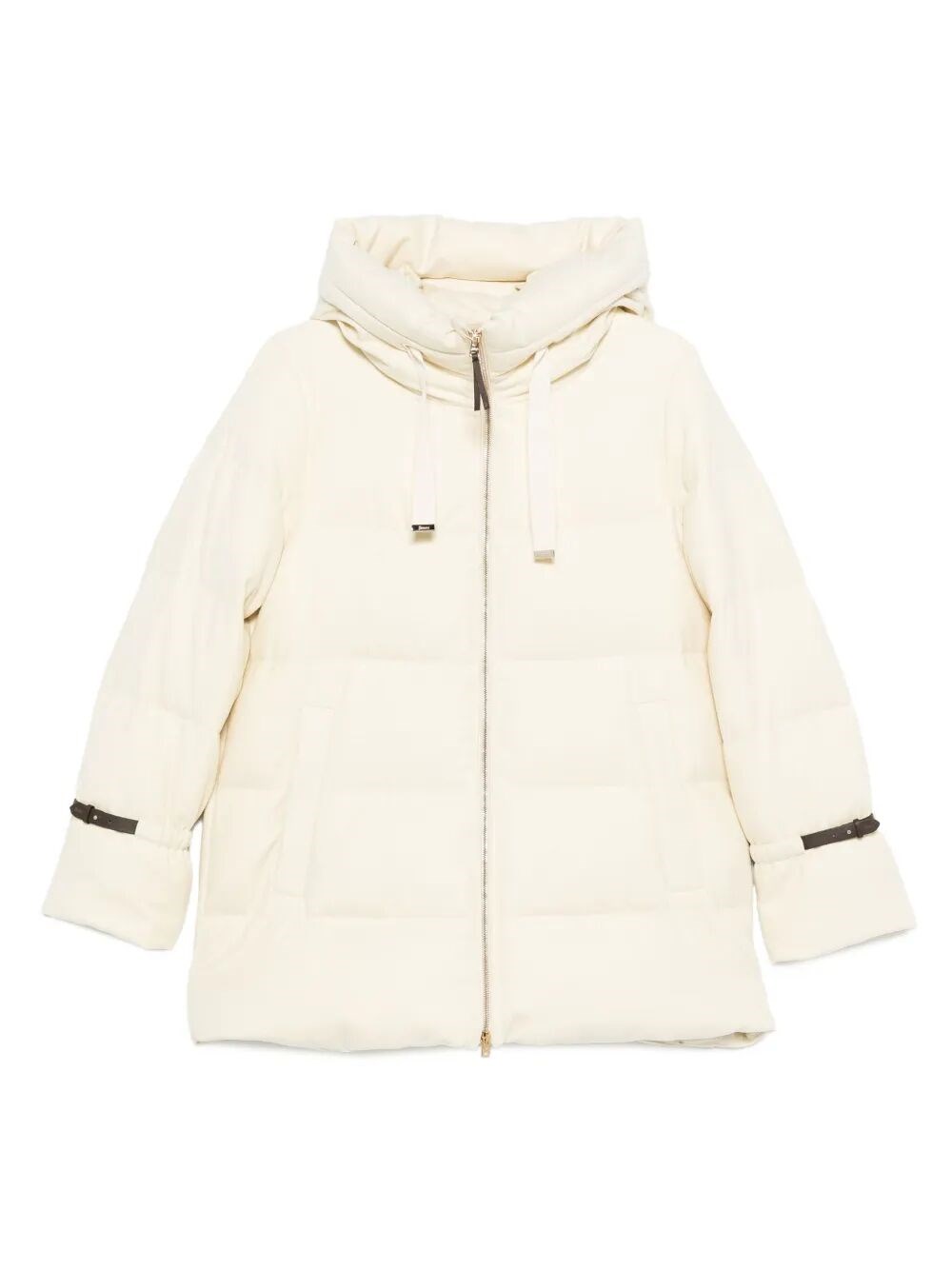 Herno Hooded Medium-length Wool Down Jacket With Zip Clothing In Neutral