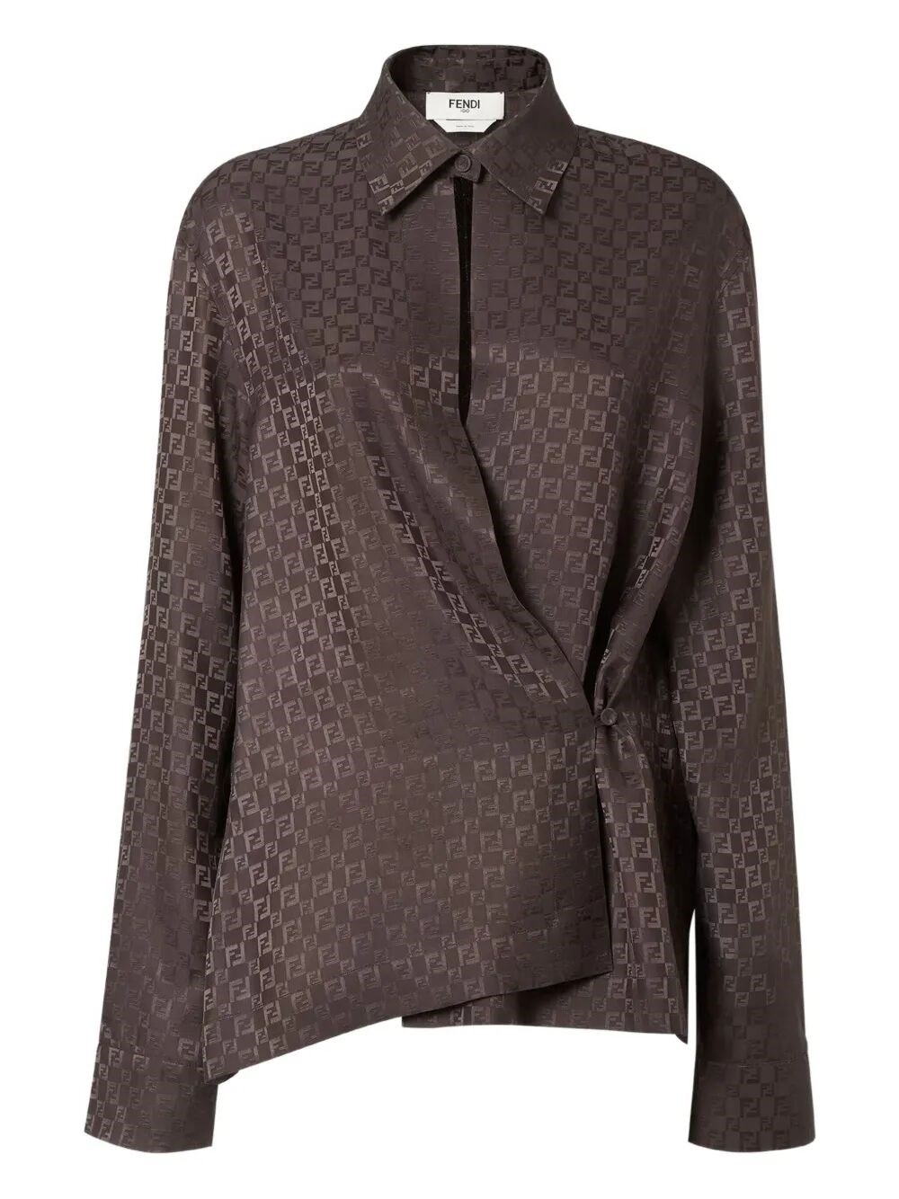 Fendi Silk Ff Jacquard Crossover Shirt In Brown