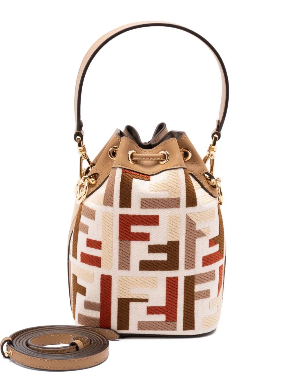MON TRESOR CANVAS BUCKET BAG WITH FF EMBROIDERY 