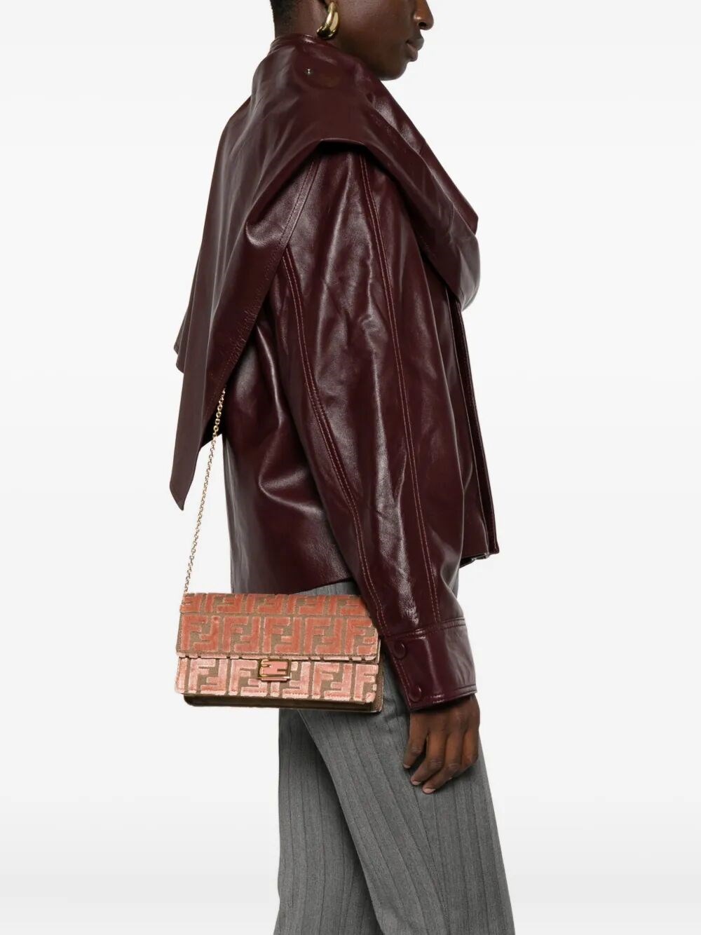 WALLET ON CHAIN BAGUETTE IN FF JACQUARD VELVET