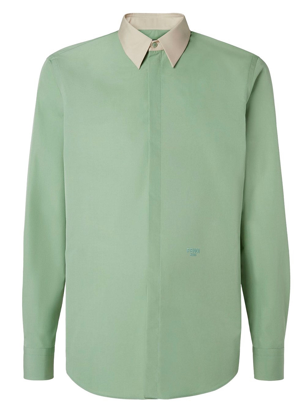 Fendi Contrast-collar Logo-embroidered Shirt In Green