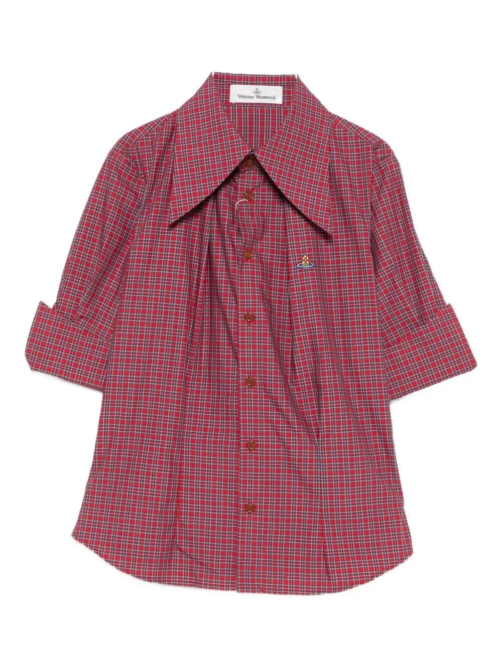 Vivienne Westwood Checkered Fold Cuffs Point Collar Short Sleeves In Red
