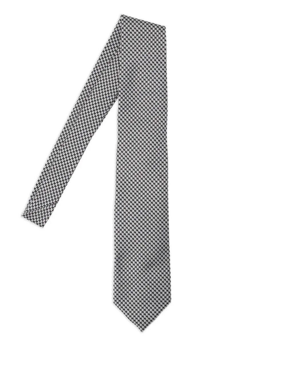 Tom Ford Adjustable Black Silk Tie With Houndstooth Pattern In Gray