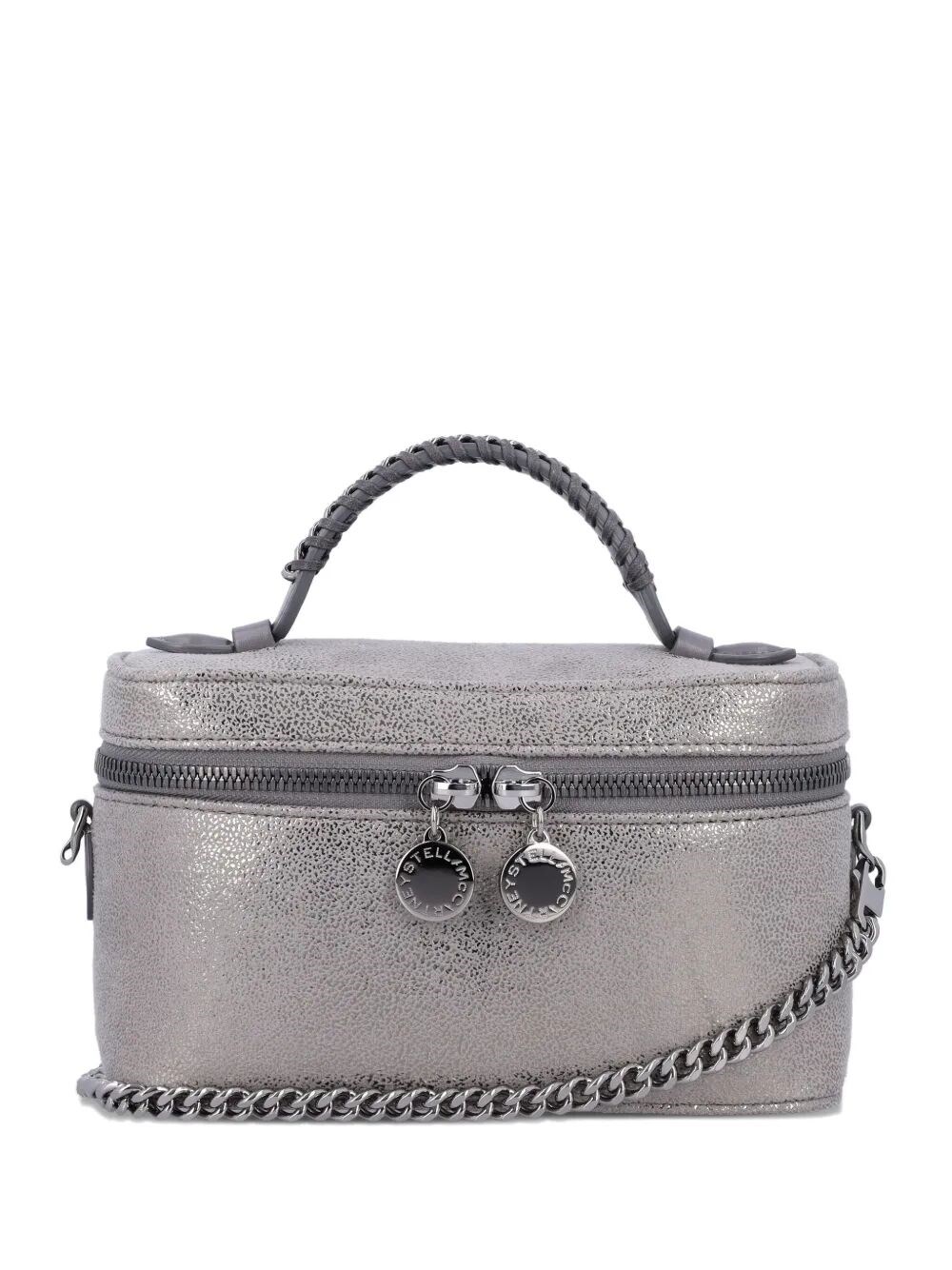 Stella Mccartney Metallic Top Handle Chain Strap Clutch Bag In Gray
