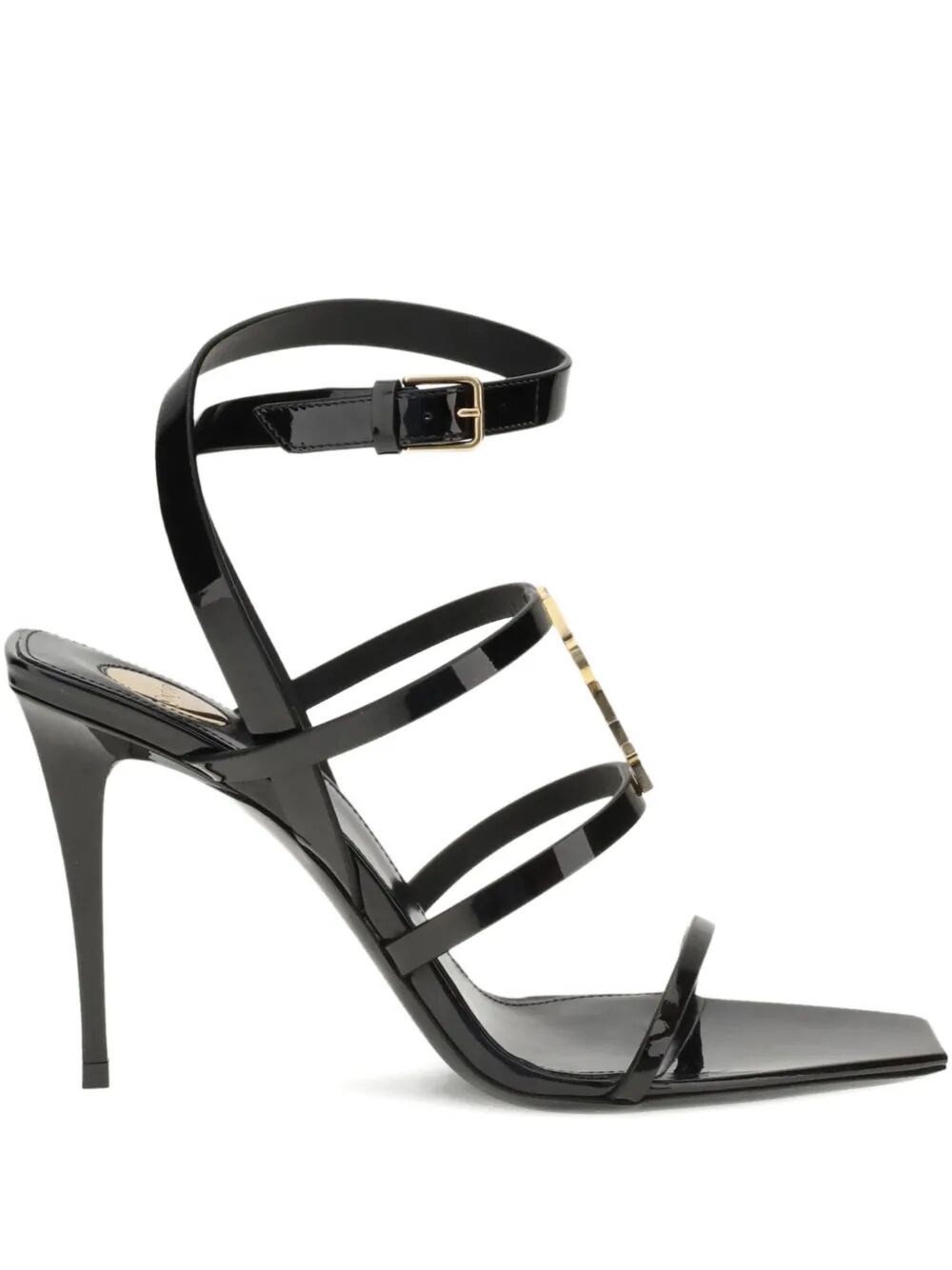 Saint Laurent Cassandra Ysl Medallion Leather Stiletto Sandals In Black
