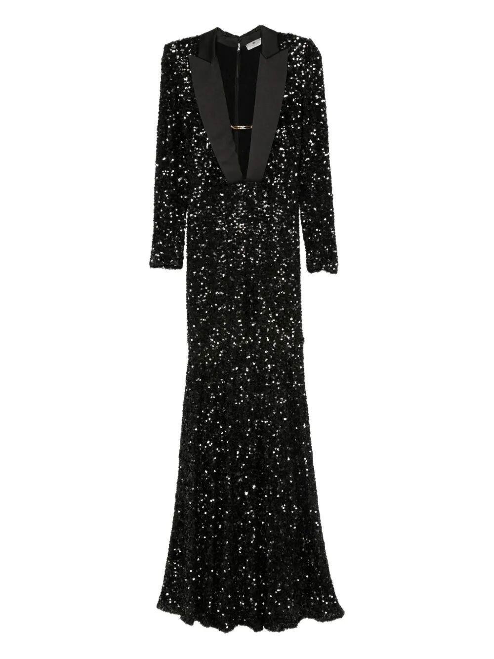 Elisabetta Franchi Red Carpet Dress In Full Sequins Clothing In Black