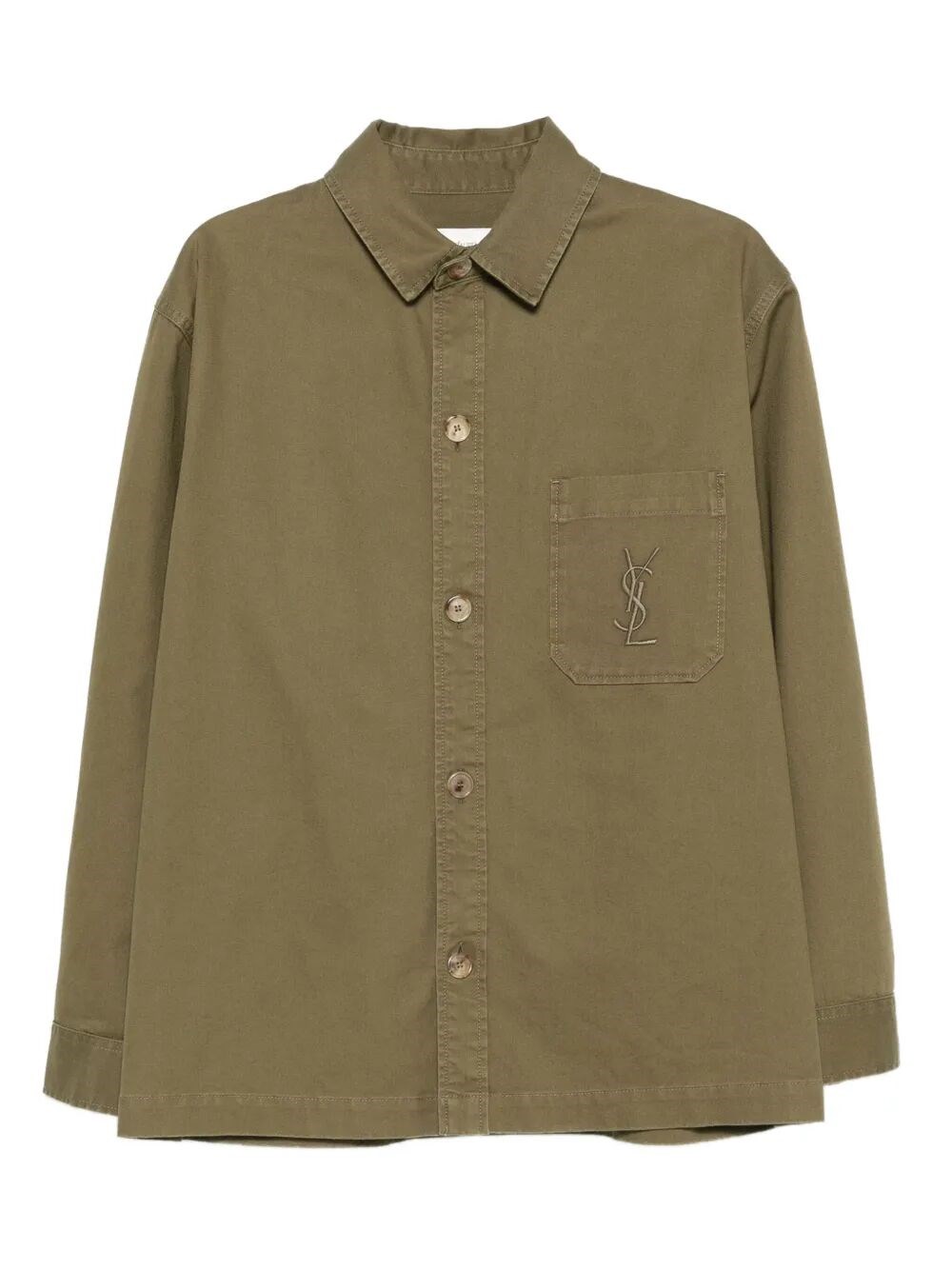Saint Laurent Cassandre Overshirt In Cotton Linen Gabardine In Green