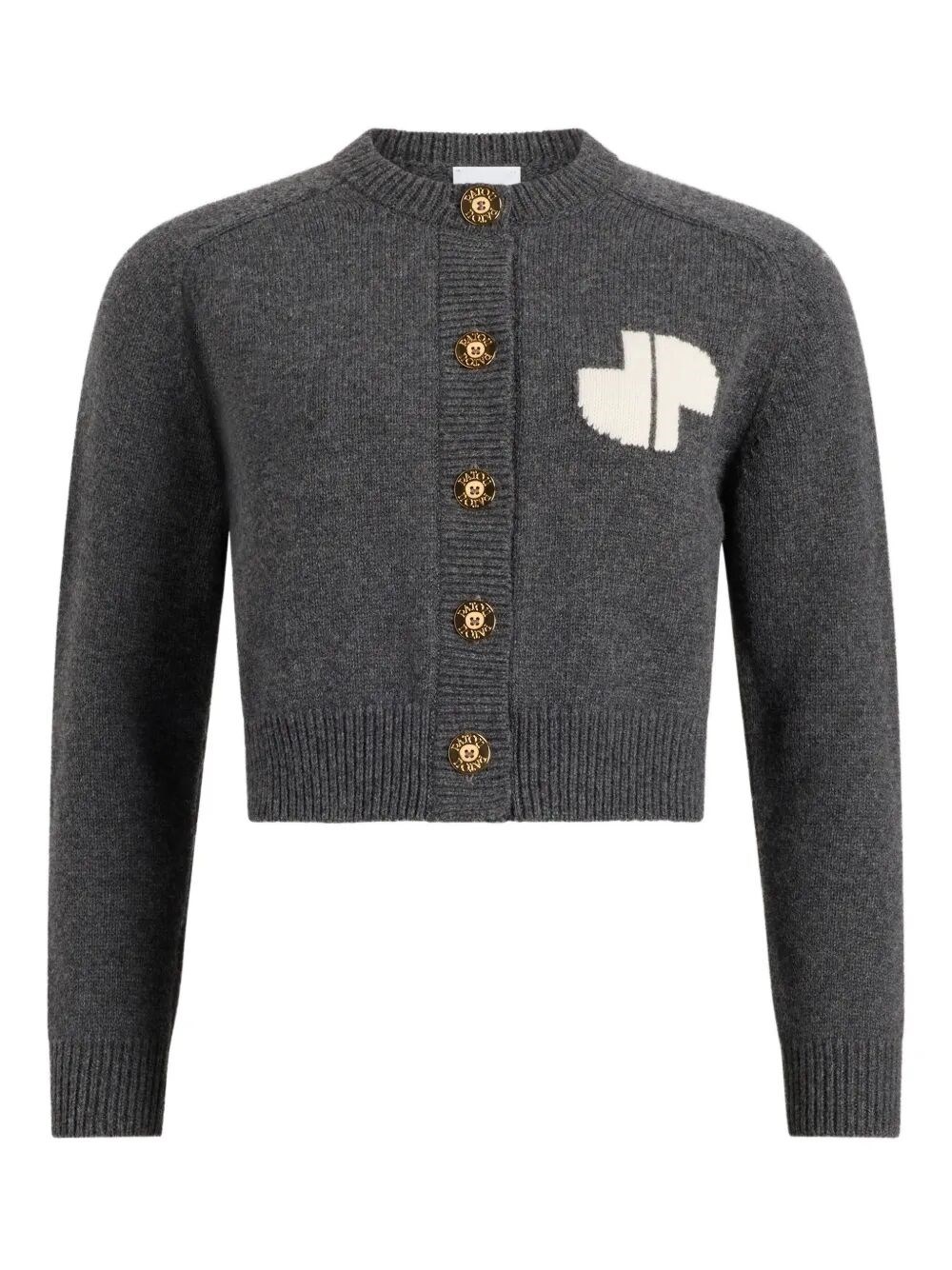 Patou Jp Monogram Intarsia Wool And Cashmere Cropped Cardigan Clothing In Gray