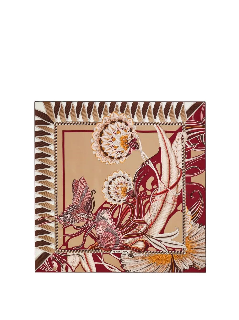 Ferragamo Butterfly-print Silk Scarf In Nude