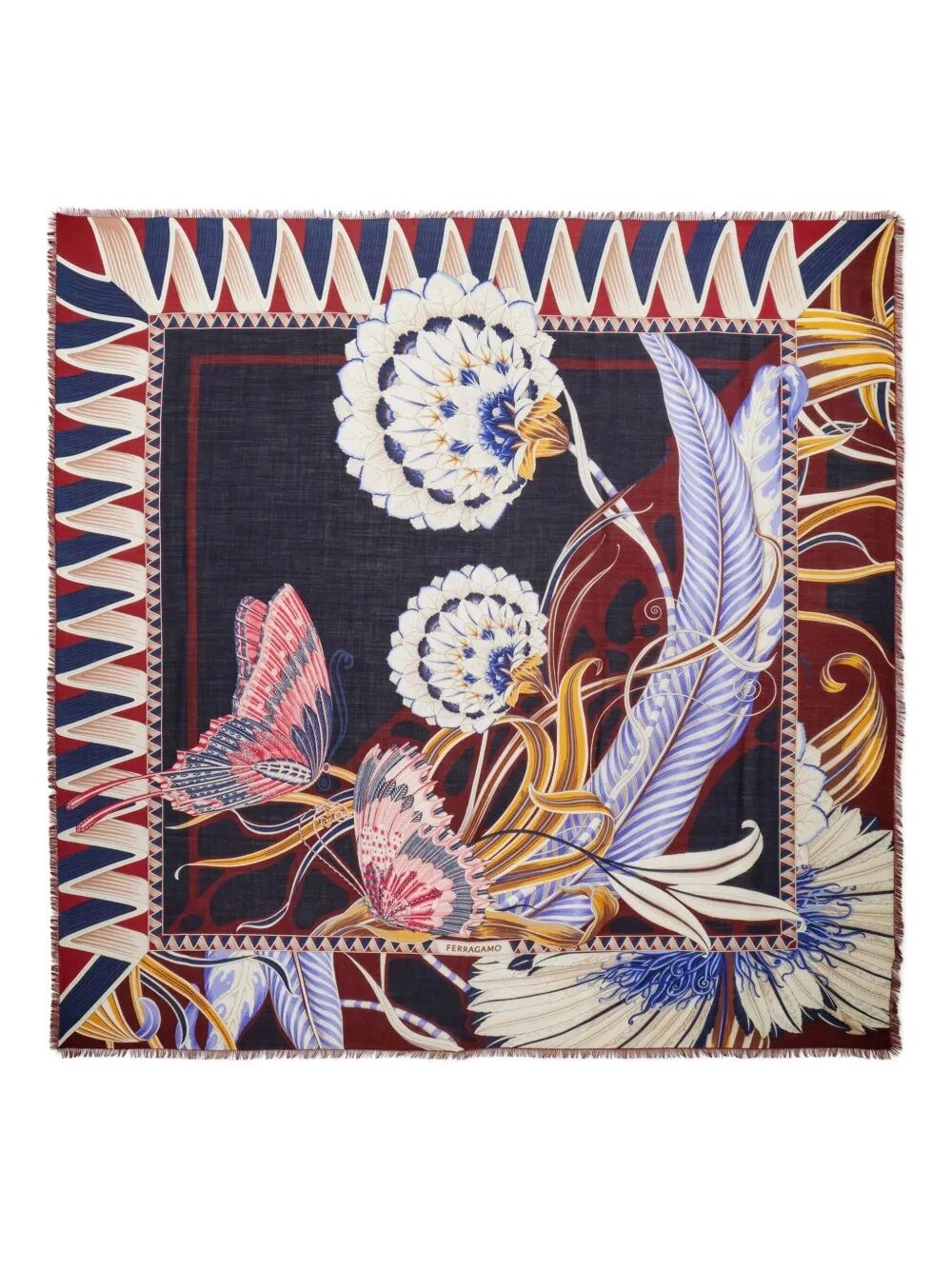 Ferragamo Butterfly-print Silk Scarf In Blue