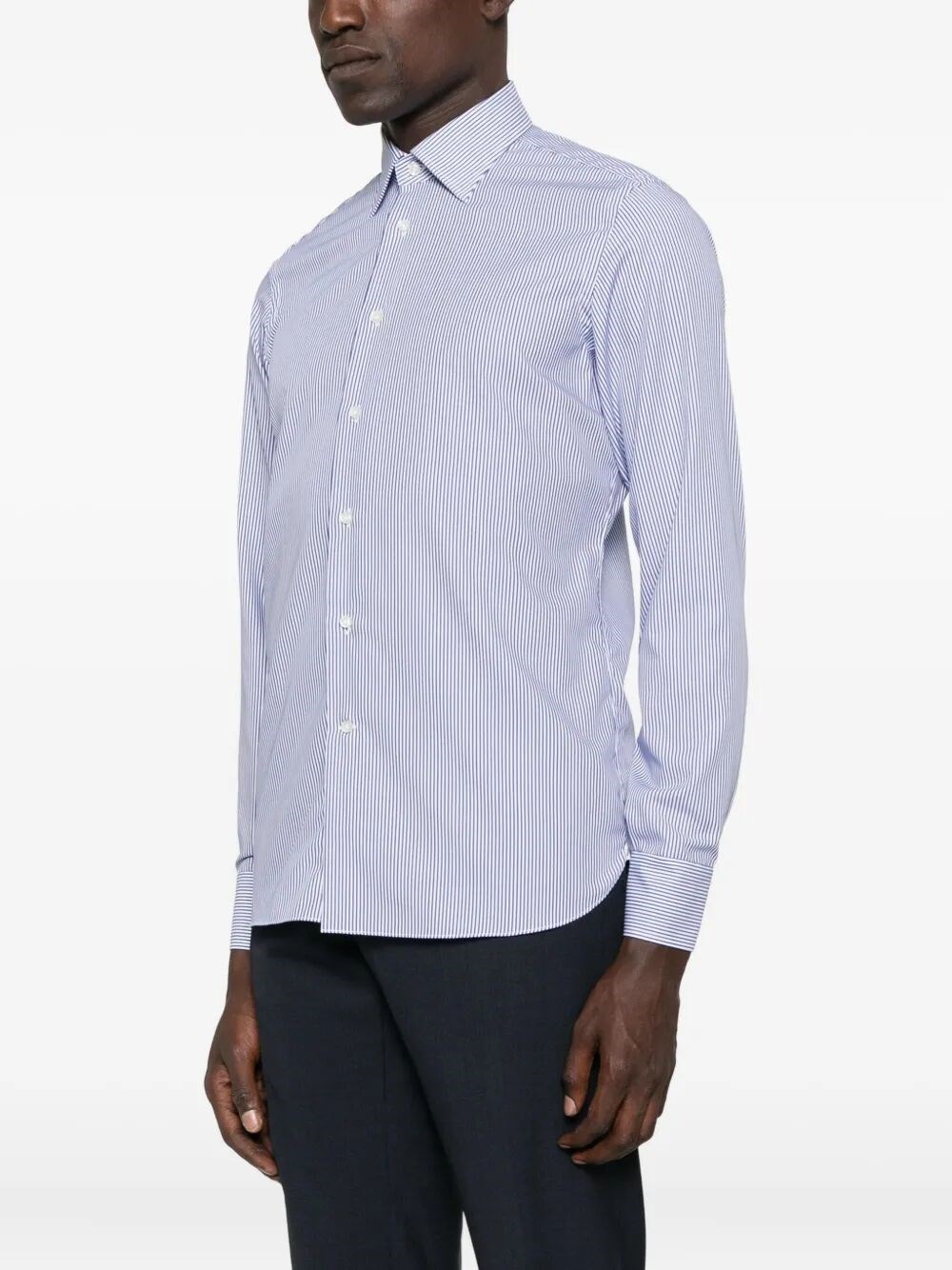 WHITE AND BLUE STRIPED SHIRT