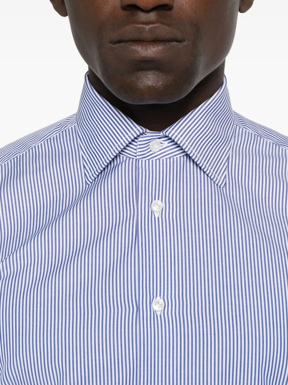 WHITE AND BLUE STRIPED SHIRT