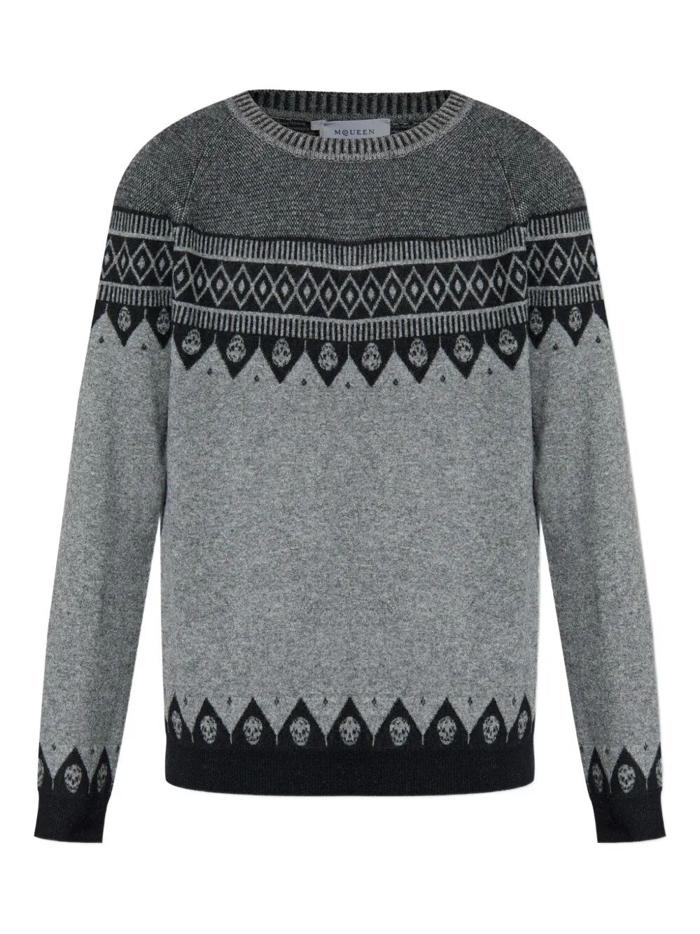 Alexander Mcqueen Mcqueen Skull Fair Isle Wool Crewneck Sweater In Gray