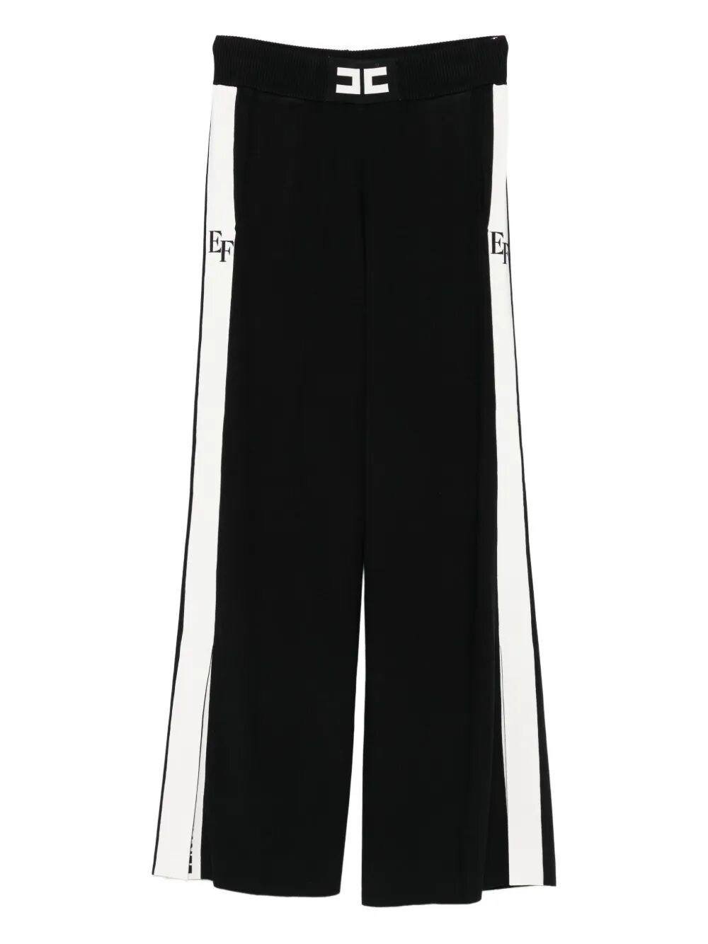 Elisabetta Franchi Palazzo Trousers With Shiny Side Bands Clothing In Black