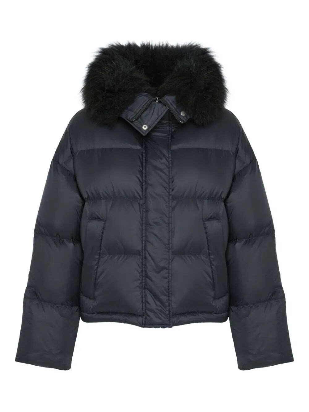 Yves Salomon Doushort Down Jacket Fluffy Lambswool Trimdoune 60cm Clothing In Black
