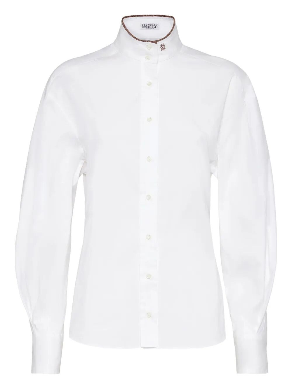 Brunello Cucinelli Stretch Cotton Poplin Shirt With Shiny Collar Detail Clothing In White