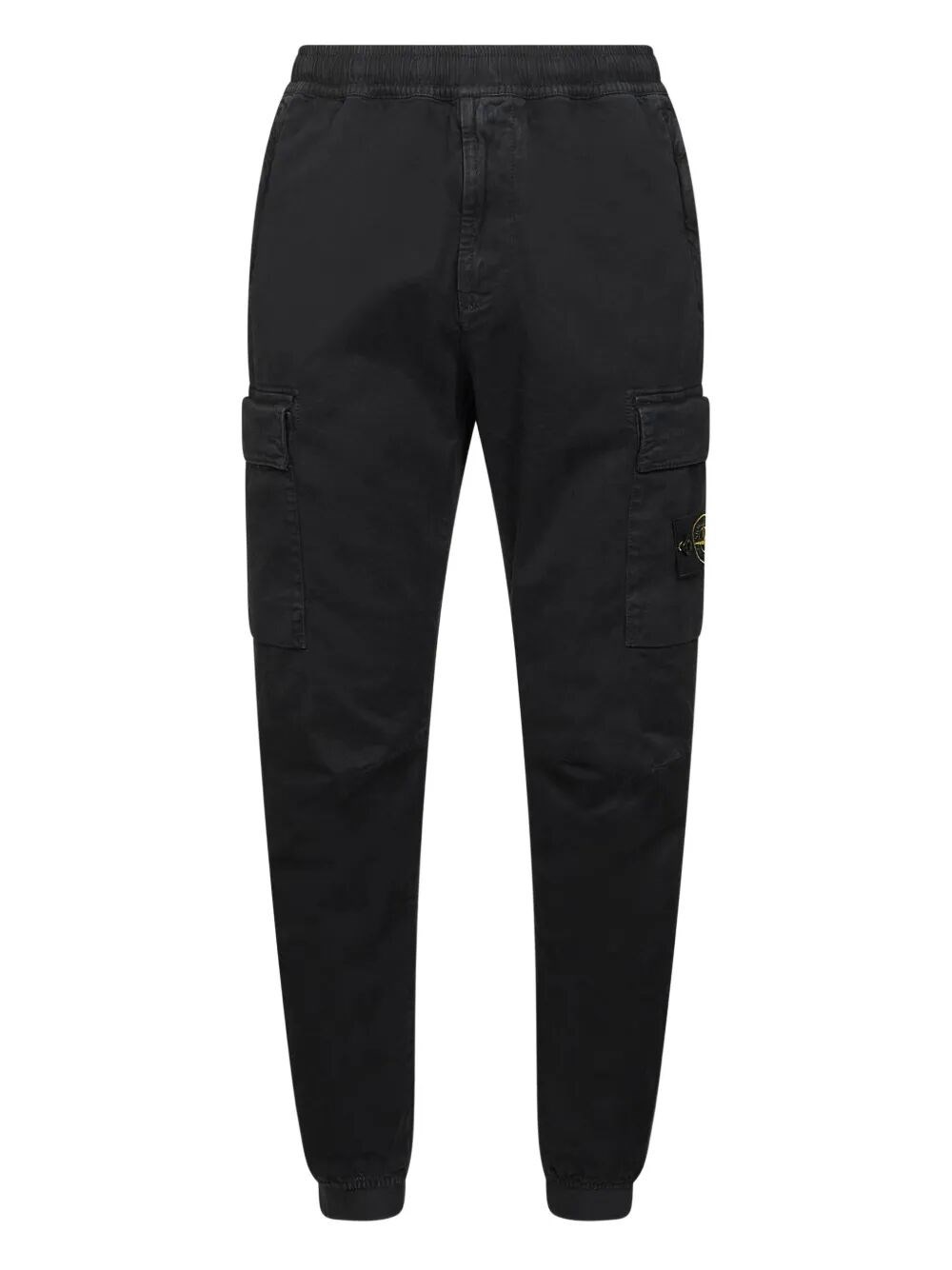 Stone Island Tapered Fit Cotton Cargo Pants With Elasticated Waistband Clothing In Black