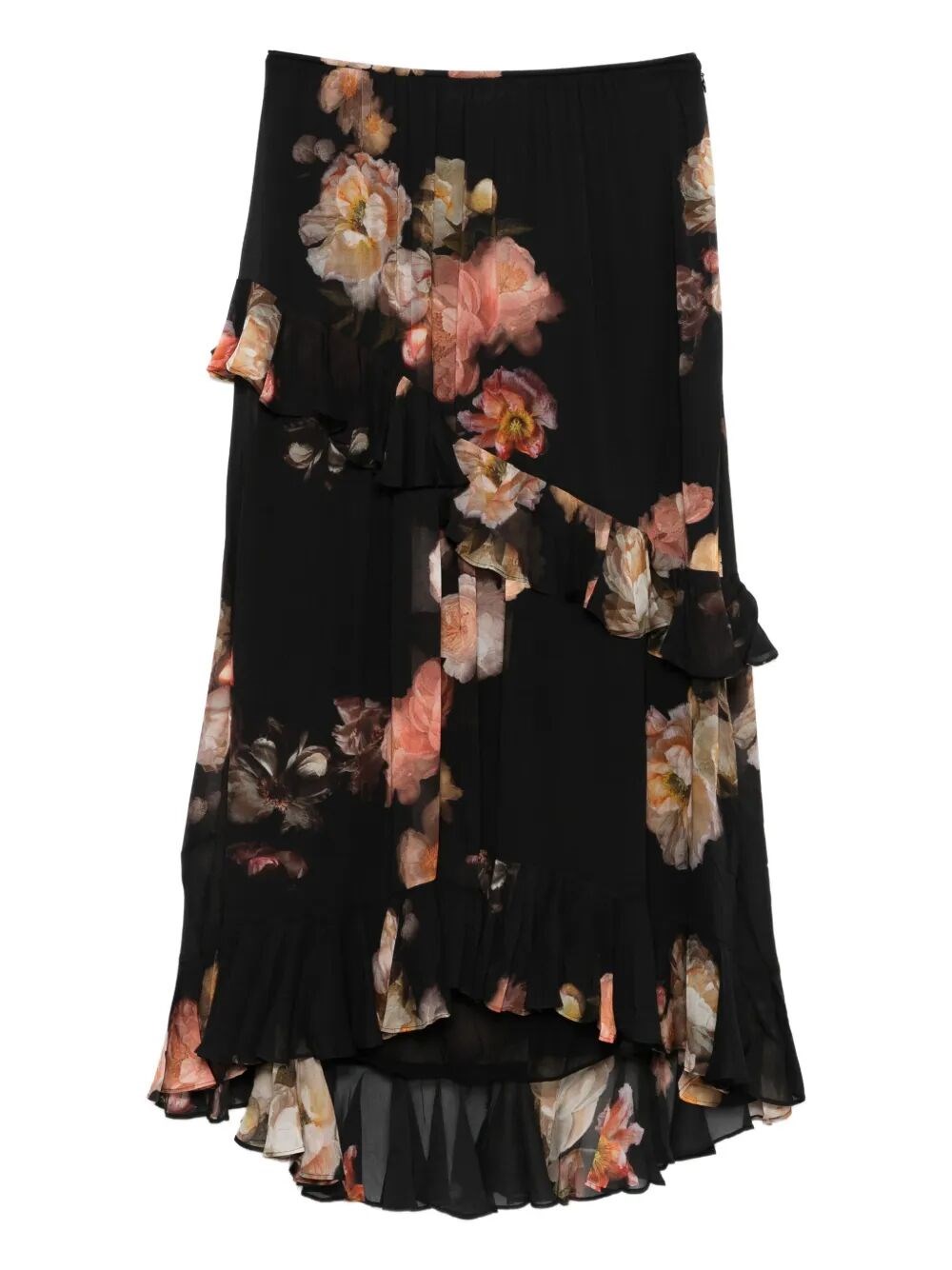 Zimmermann Black Floral Viscose Hypnotic Asymmetric Skirt In Black