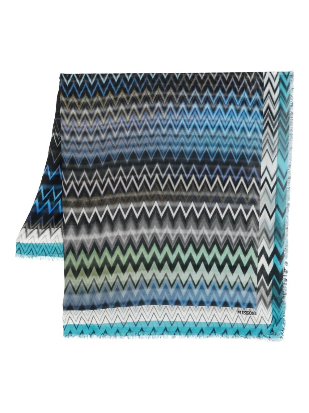 Missoni Chevron Pattern Scarf Fringed Edges In Blue