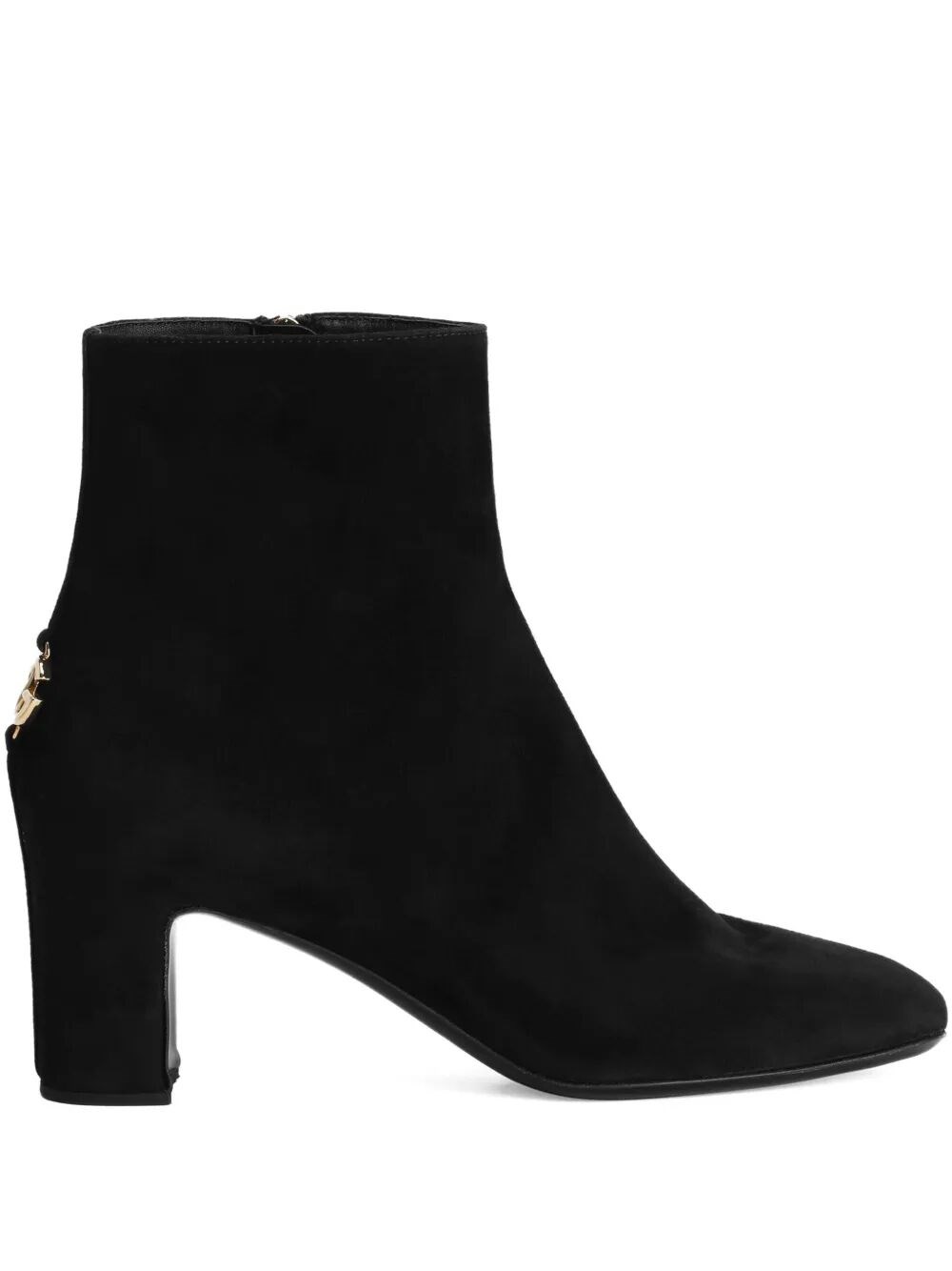 Dolce & Gabbana Black Ankle Boots With Dg Logo Plaque On The Back In Suede Woman In Black