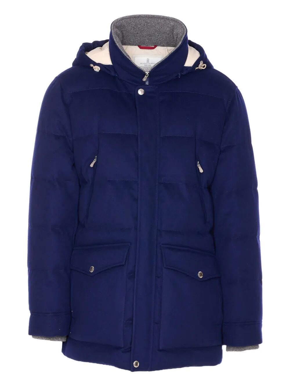 Brunello Cucinelli Wool Down Jacket With Detachable Hood In Blue