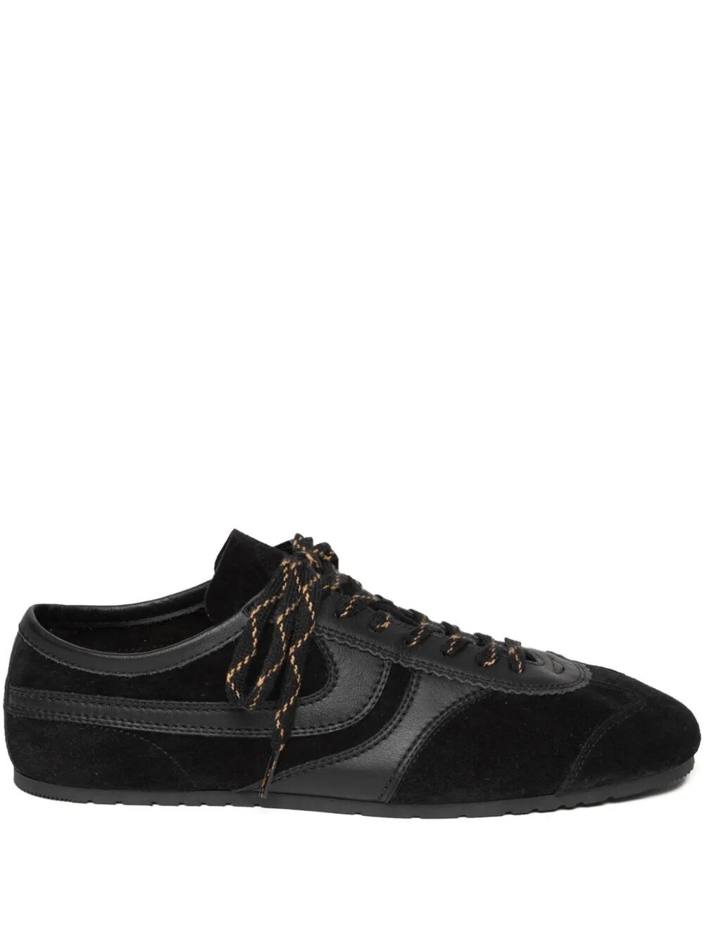 Dries Van Noten Double Lacing Suede Sneakers With Leather Inserts Shoes In Black