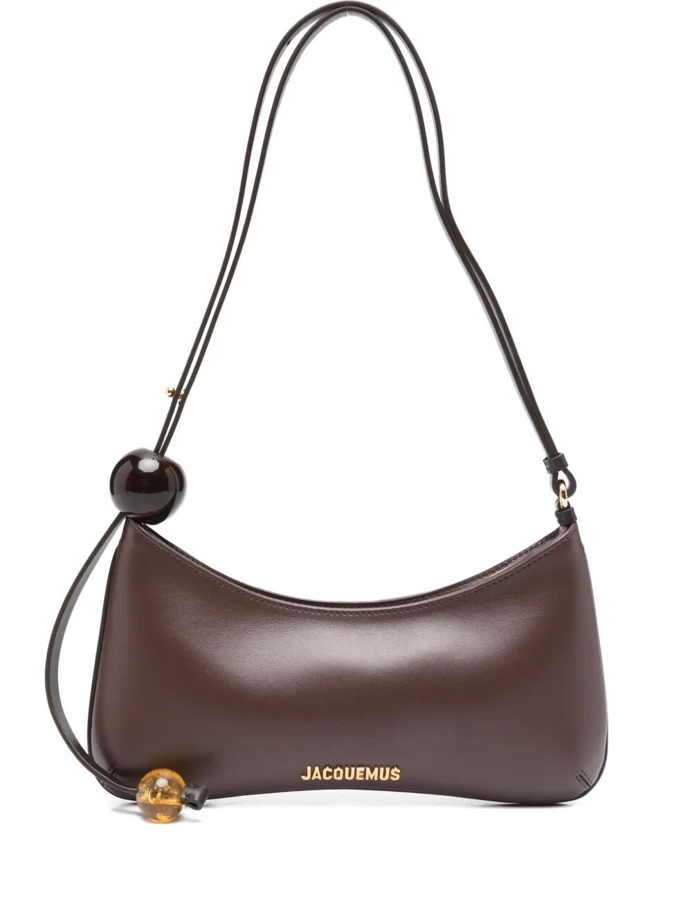 Jacquemus Beaded Strap Shoulder Bag With Contrast Lining In Brown