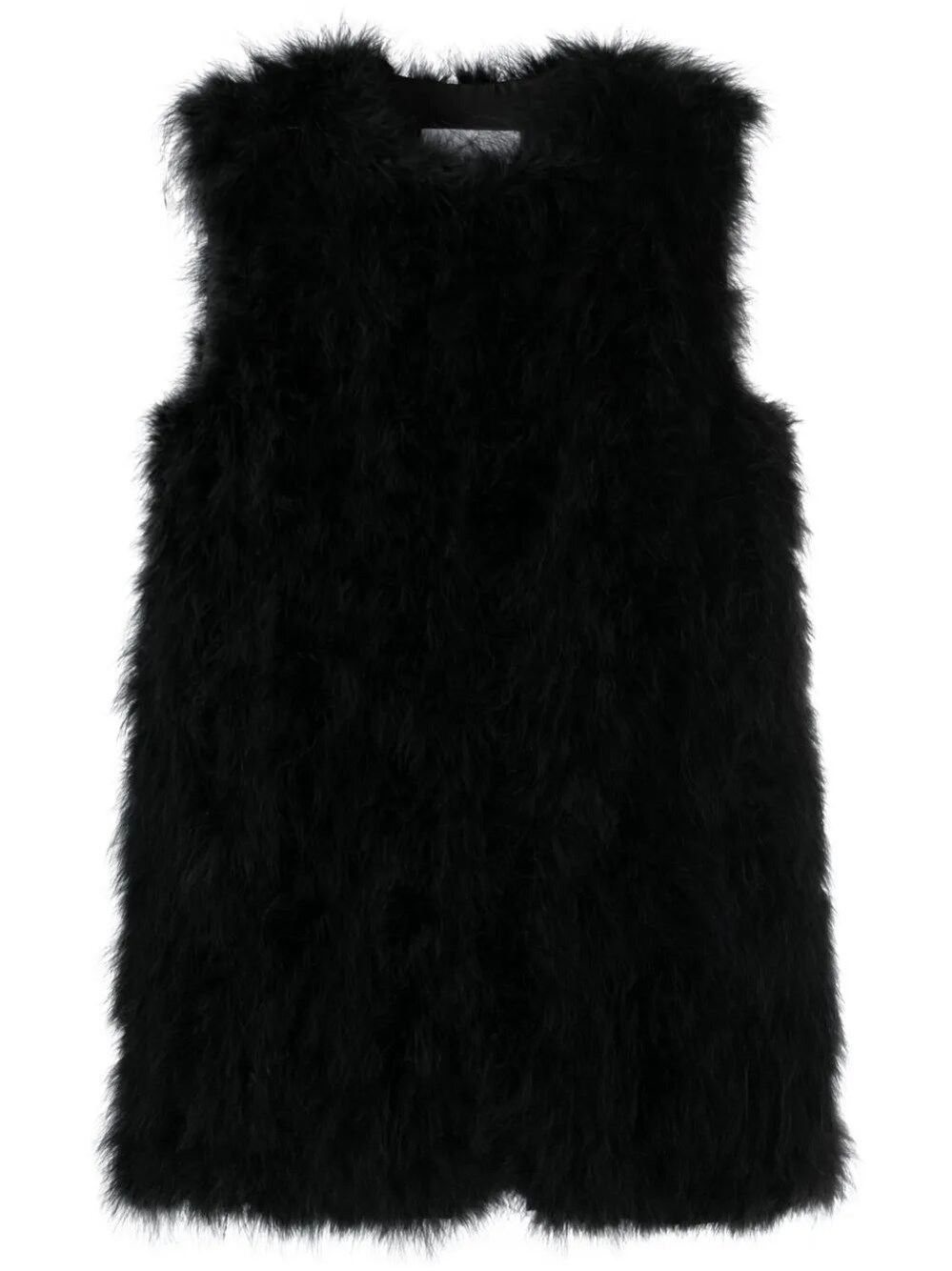 Yves Salomon Sleeveless Feather Silk Coat In Black