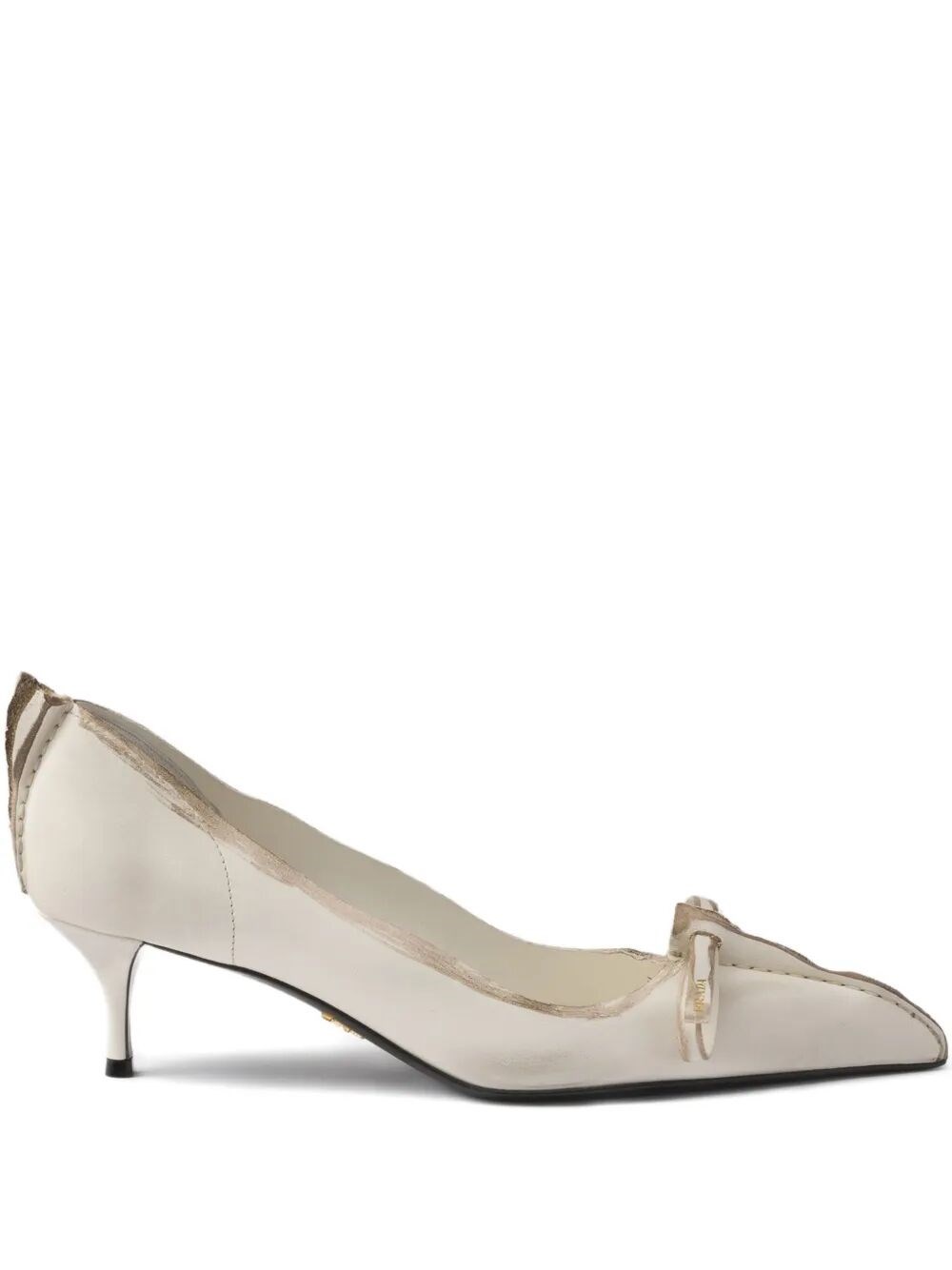 Prada Exposed Seam Kitten Heel Pump In White