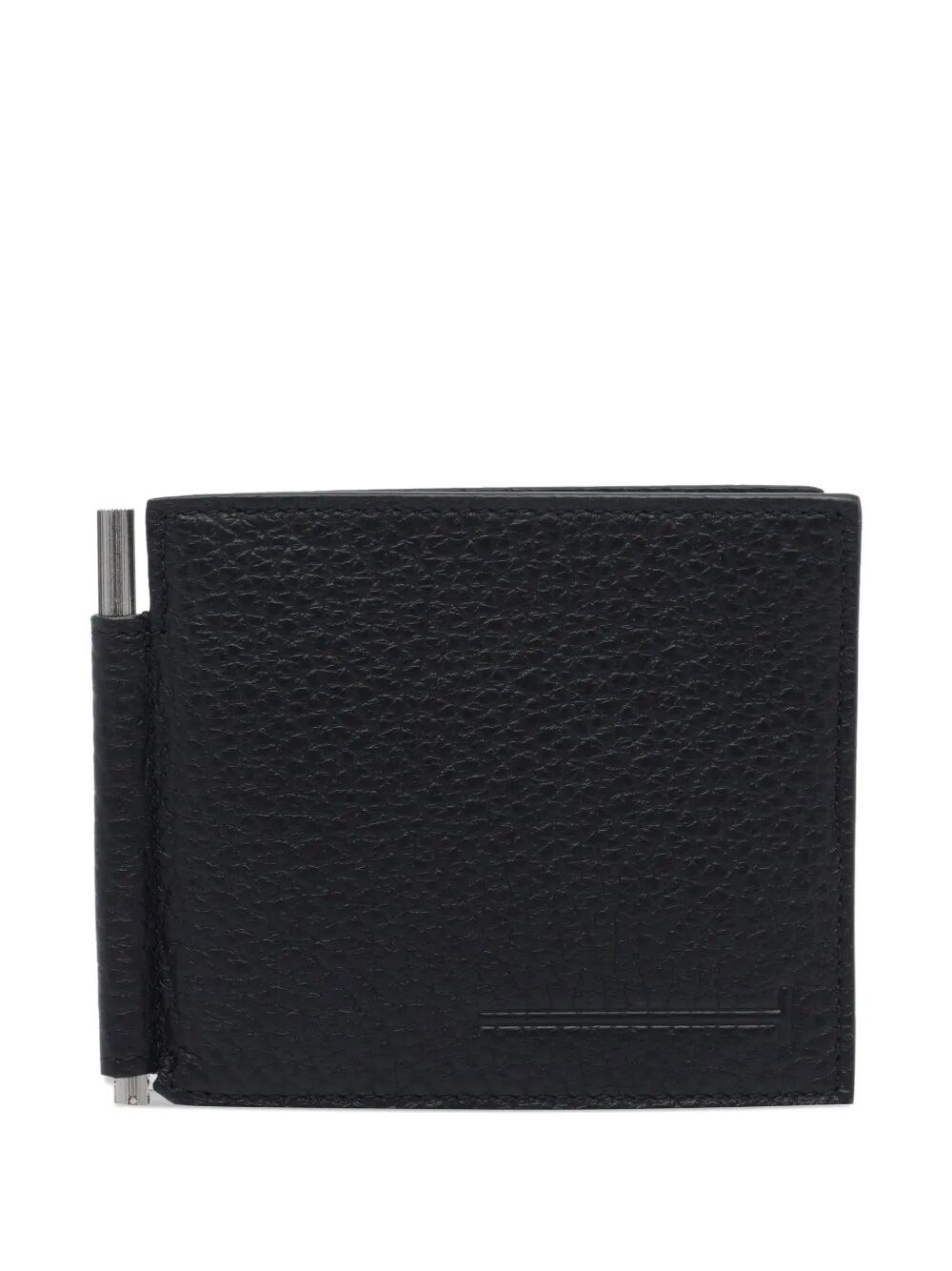 Tom Ford Black Bi-fold Wallet With T Detail On The Front And Embossed Logo On The Rear In Grained Leather Man In Black
