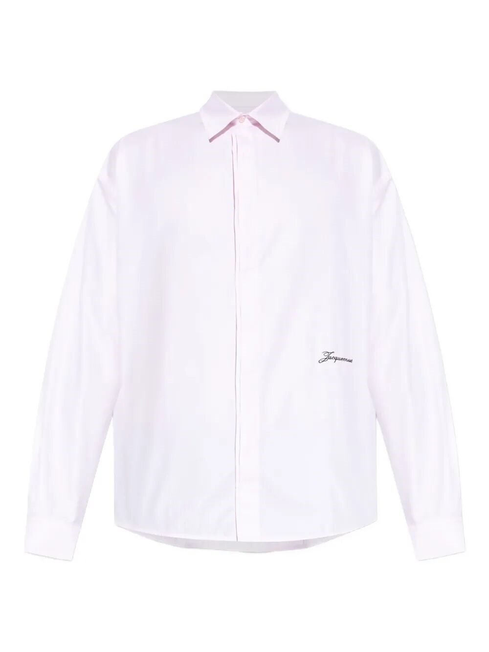 Jacquemus Men Shirt With Embroidered Logo And Herringbone Pattern In White