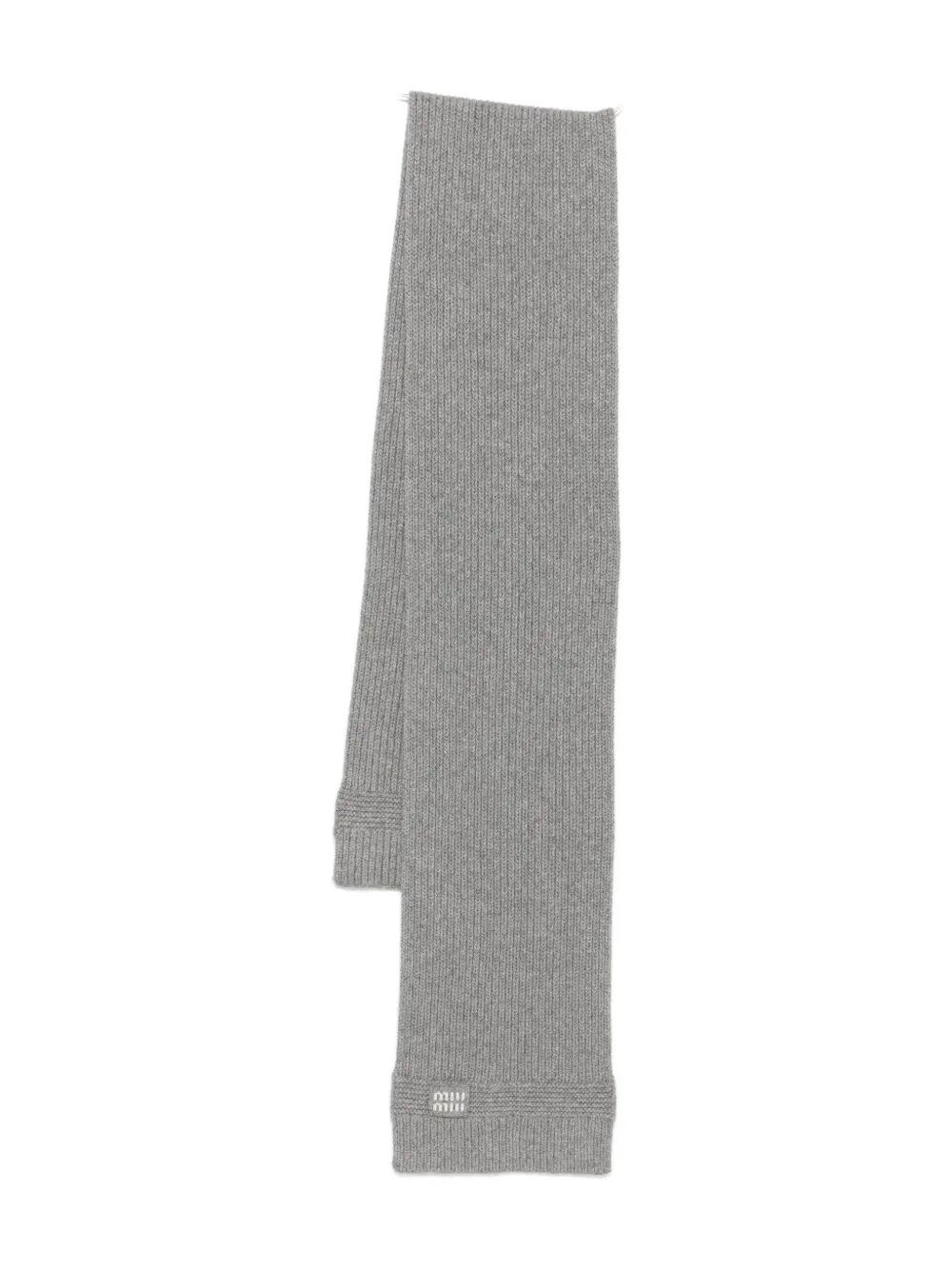 Miu Miu Ribbed Virgin Wool-blend Scarf In Gray