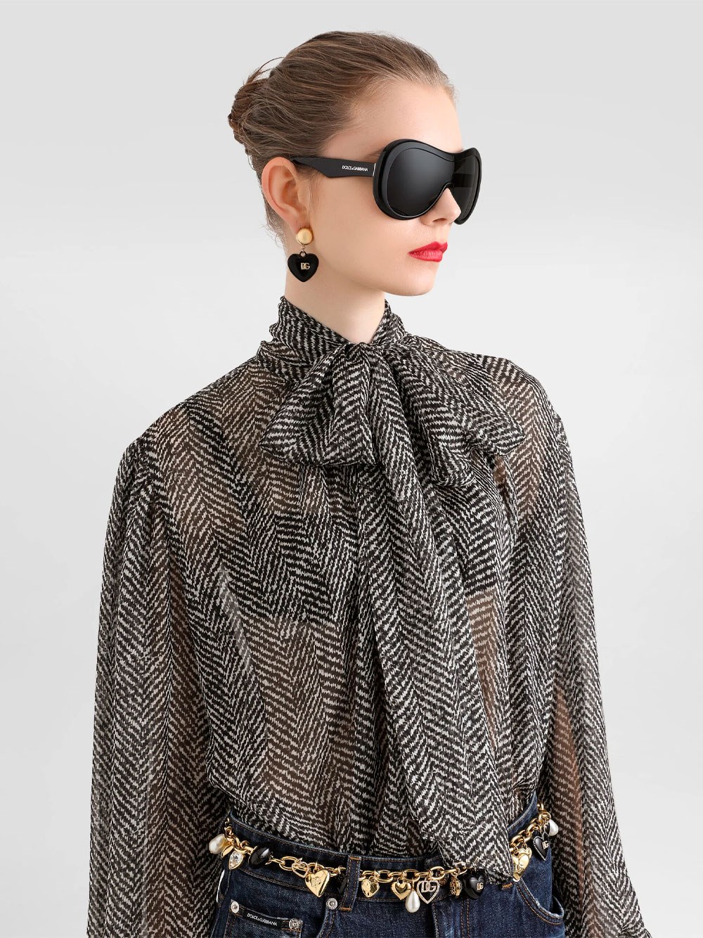 CHEVRON-PRINT SILK CHIFFON SHIRT 